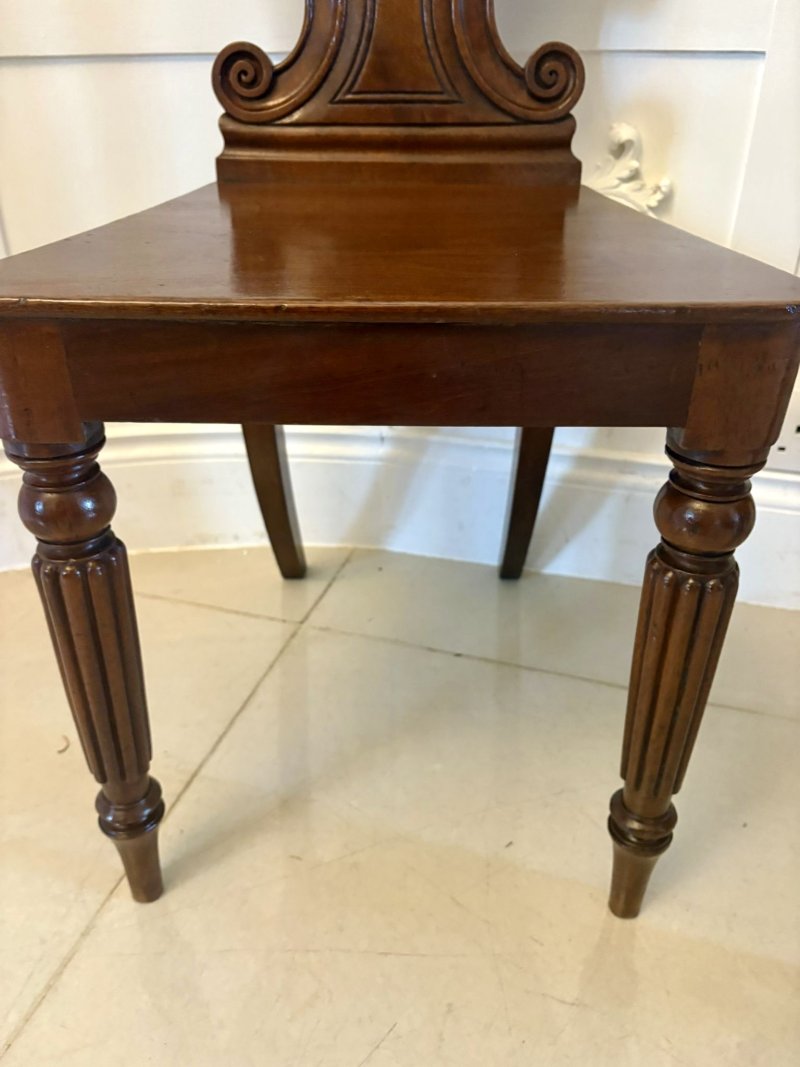 Pair of Antique Regency Quality Carved Figured Mahogany Hall Chairs - Image 10